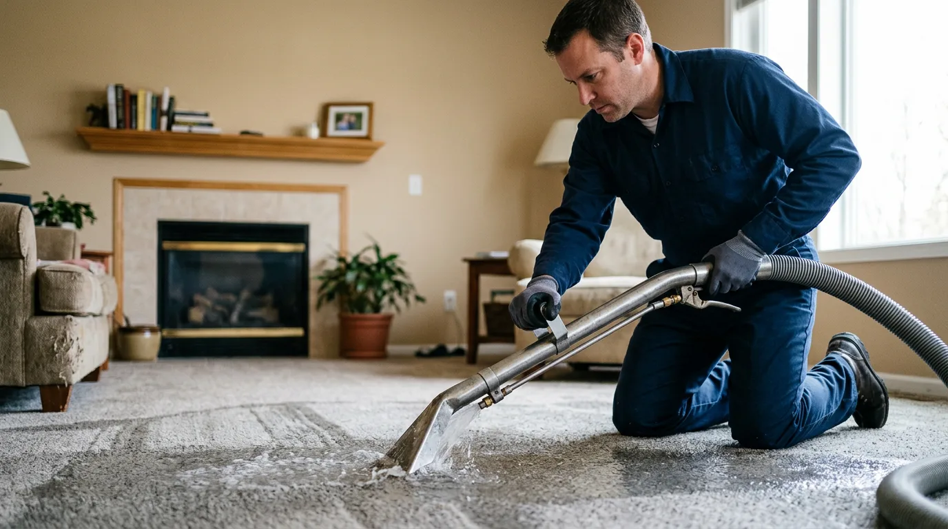 Water damage restoration technician working near Powell, WY